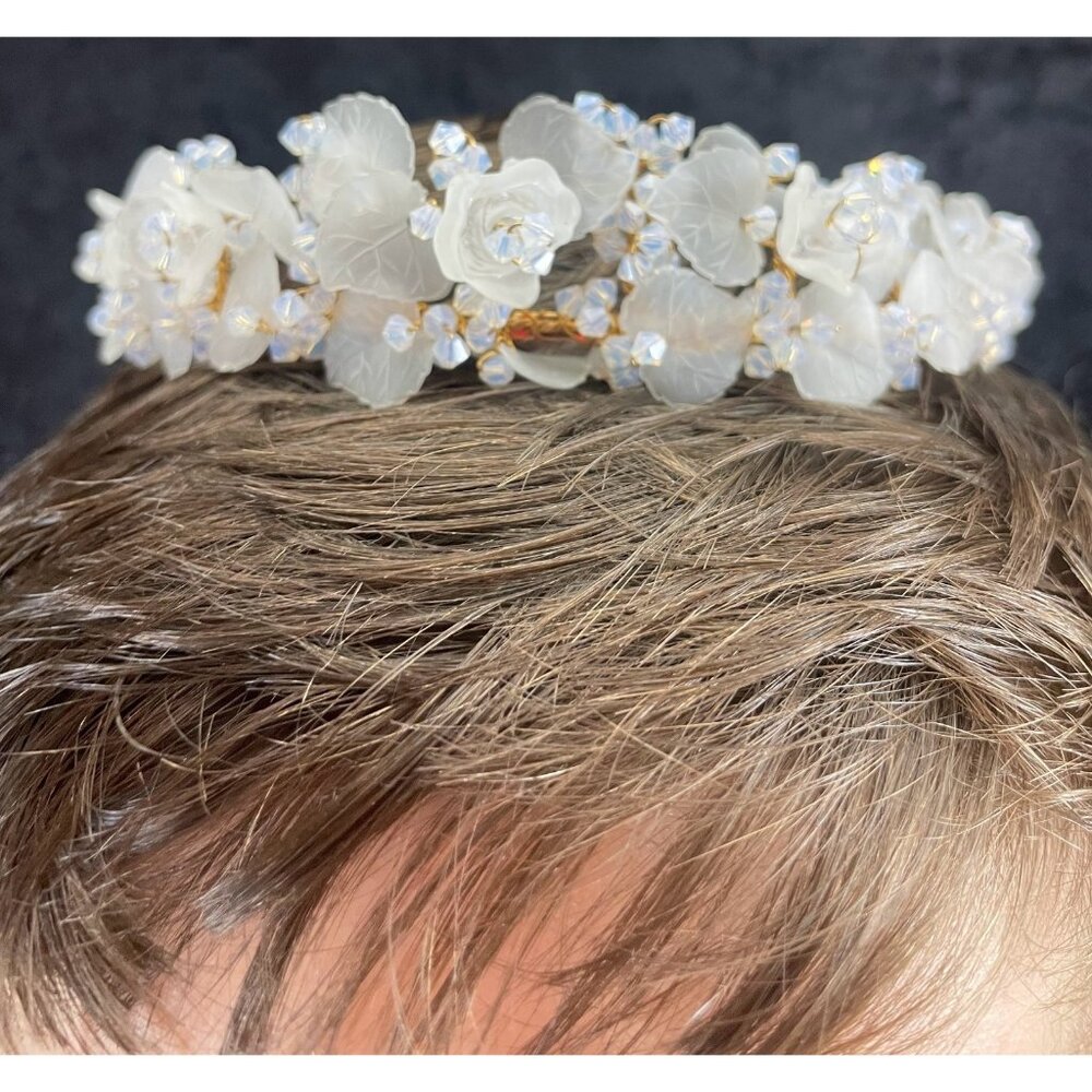 Elen Henderson Gold Frosted Leaves Flowers Swarovski CrystalBridal Headpiece NEW